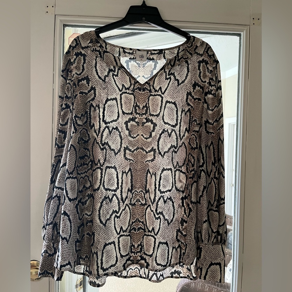 CAbi Black and Cream Snake Print Blouse